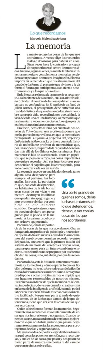 Francisco Mejía (@franciscome) on Twitter photo Maravillosa esta columna de <a href="/MelendezMarcela/">Marcela Meléndez</a> sobre la memoria. Qué gran tema!. Me hizo recordar a Funes el Memorioso, el magnífico cuento de Borges. Maravillosa esta columna de <a href="/MelendezMarcela/">Marcela Meléndez</a> sobre la memoria. Qué gran tema!. Me hizo recordar a Funes el Memorioso, el magnífico cuento de Borges.