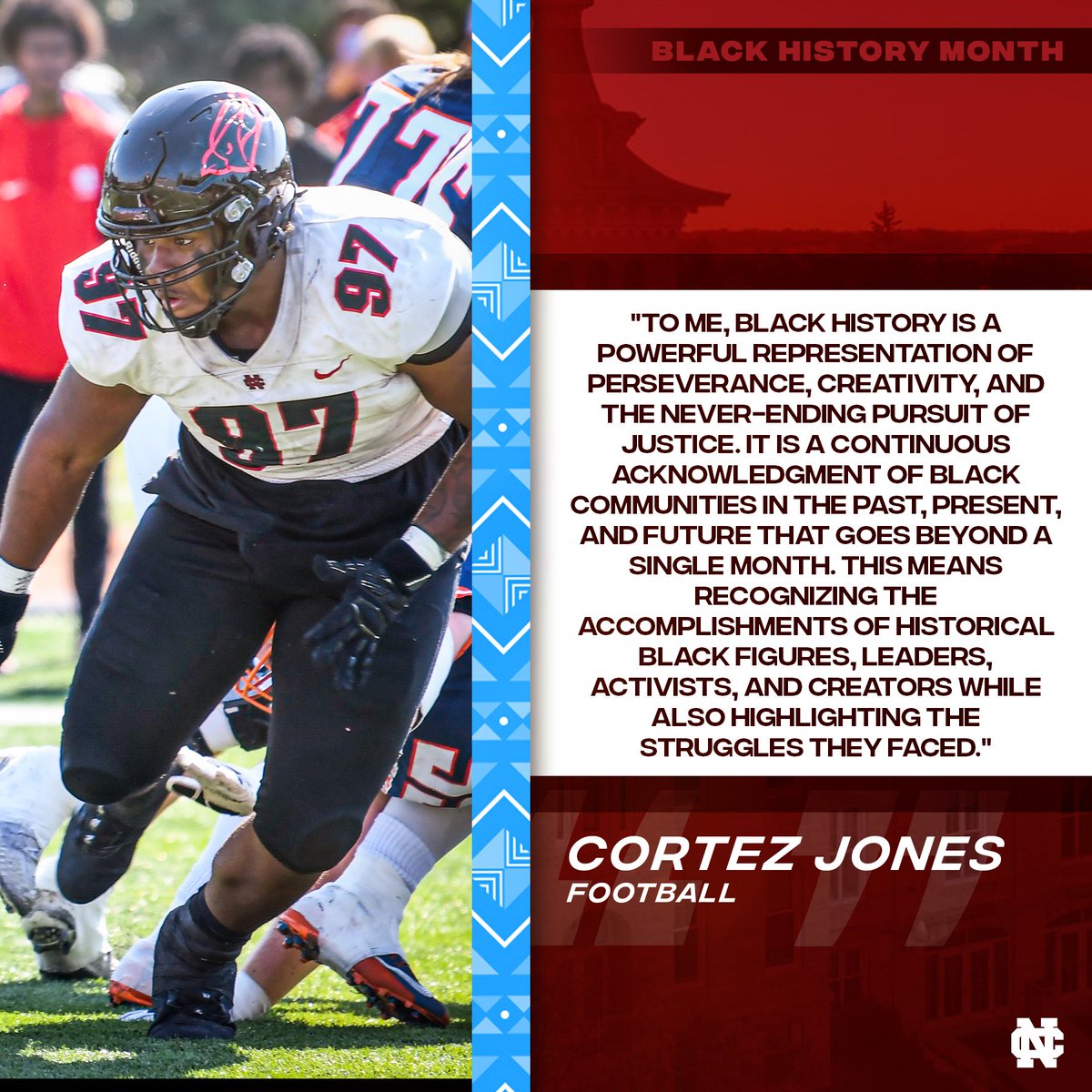 Take a look at what Cortez Jones of <a href="/football_ncc/">NCC Football</a> has to say about what #BlackHistoryMonth means to him. #WeAreNC
