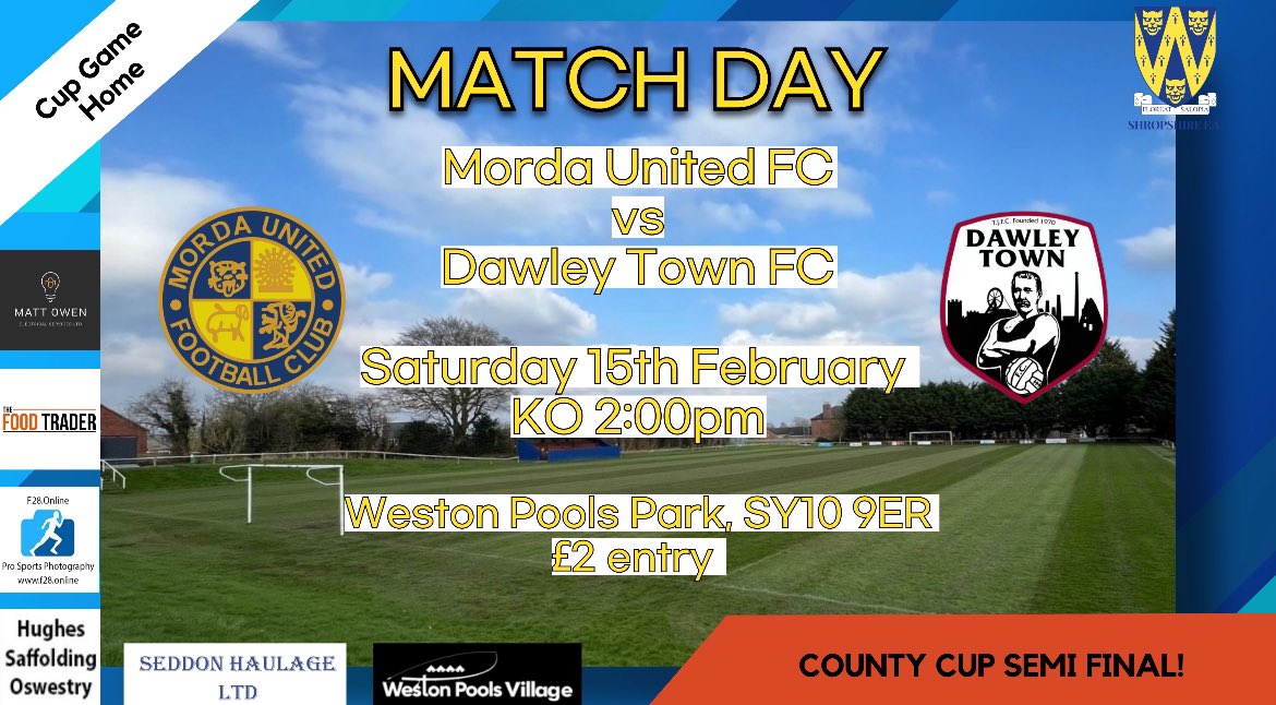 🟡🔵 The big one this weekend… County cup semi final against big hitters Dawley Town 👊🏻

We want to get the biggest crowd down at Weston Pools Park for a number of years to give our boys a real boost 🔋 

Reposts are appreciated to spread the word 👂🏻 

⬇️⬇️⬇️⬇️