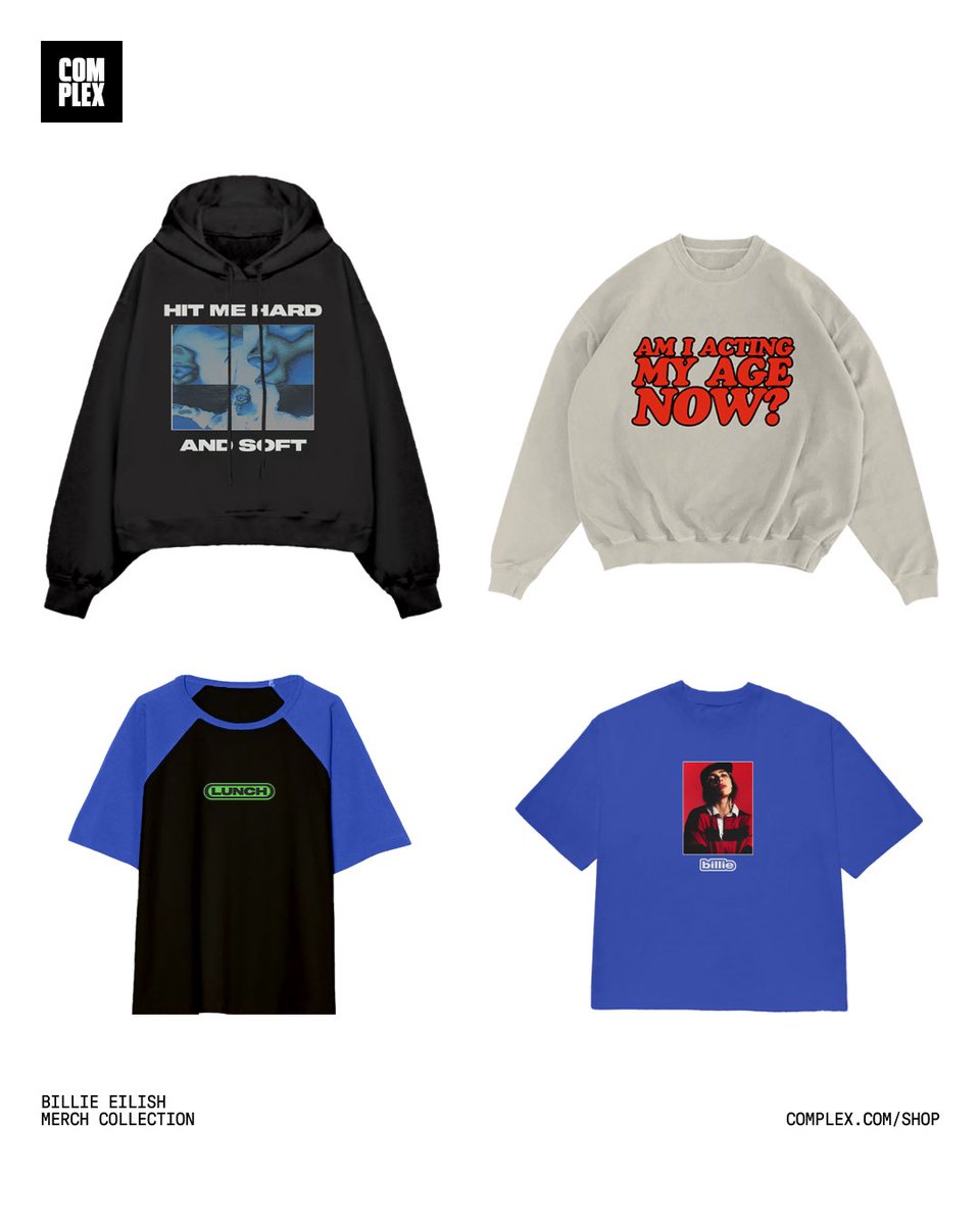 billieeilish's tweet image. Shop your favorite pieces from Billie’s HIT ME HARD AND SOFT collection, restocked only on Complex Shop BillieEilish.lnk.to/Complex