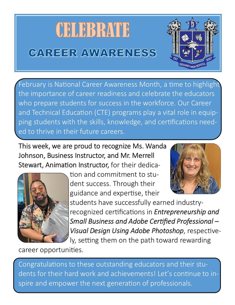 🎉 Shoutout to Ms. Wanda Johnson and Mr. Merrell Stewart at Dekaney High School! 🎉 Their dedication to CTE helps students gain real-world skills, earn industry certifications, and prepare for high-demand careers! 💼🚀 #CareerAwarenessMonth <a href="/CteNths/">Dekaney_CTE/P-TECH</a> <a href="/Dekaneywildcat/">Dekaney High School</a>