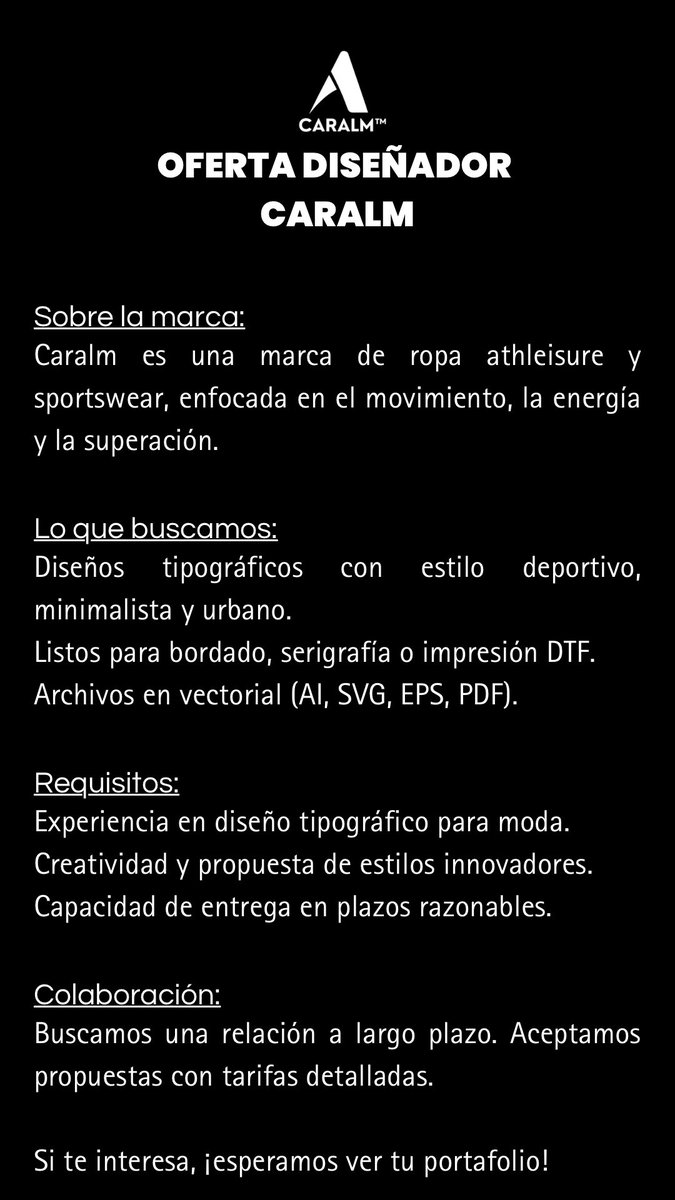 Buscamos un diseñador que pueda crear tipografías impactantes, adaptadas al estilo de la marca y listas para producción. #GFX #caralm