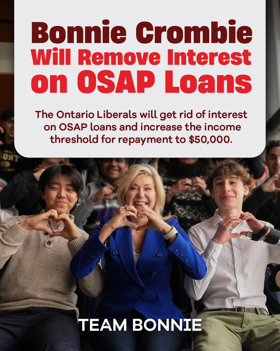BonnieCrombie's tweet image. We are going to make sure student loans aren’t keeping our young people down. 

A good education, hard work, a fair start…that used to be the formula for success in Ontario. And it will be again. That’s the deal when you vote for me.