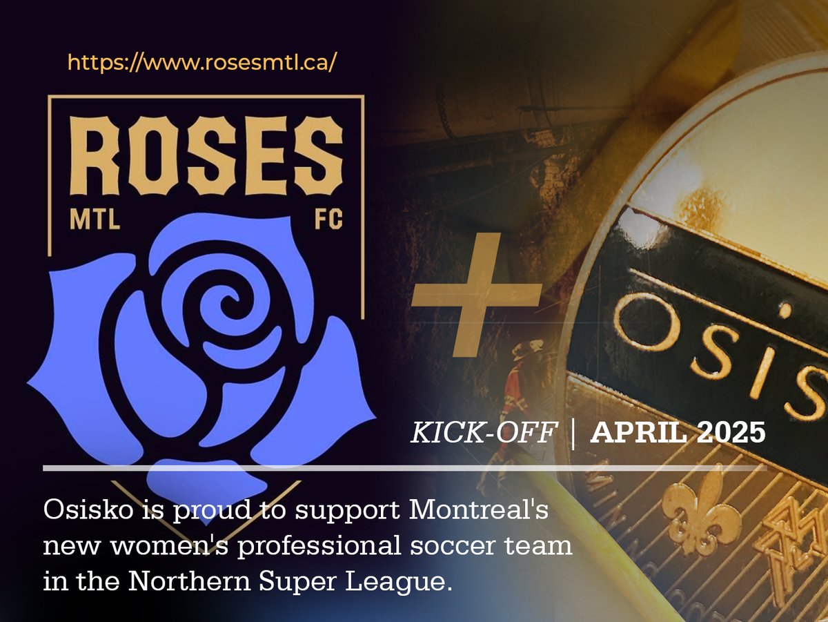 We're proud to announce a new official partnership with the Montreal Roses, a new professional women's soccer team that will begin activities in April 2025 in the Northern Super League.

GO ROSES!🌹

en.rosesmtl.ca/news/welcome-o…

#RosesFC #GoRoses #osisko #osiskogoldroyalties