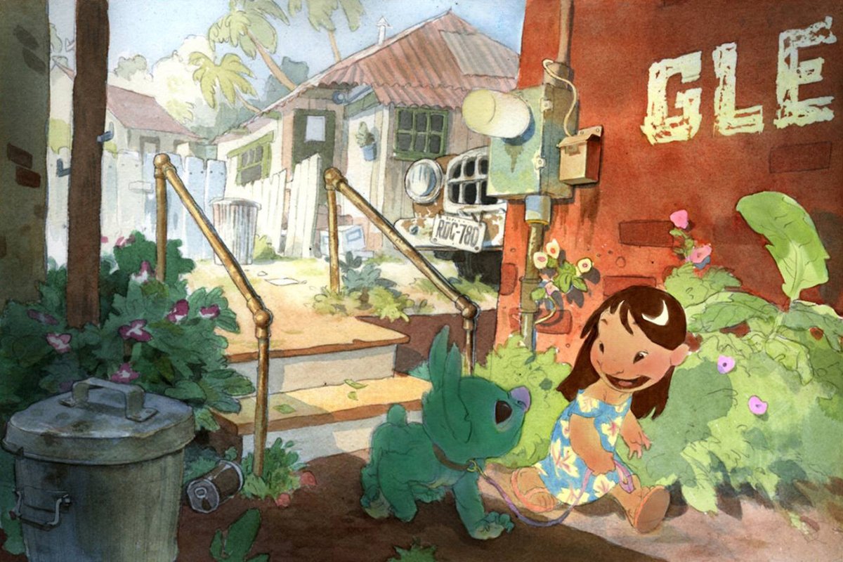 Concept art by Paul Felix and Peter Moehrle for Lilo &amp; Stitch (2002), dir. Chris Sanders and Dean DeBlois, Walt Disney Feature Animation