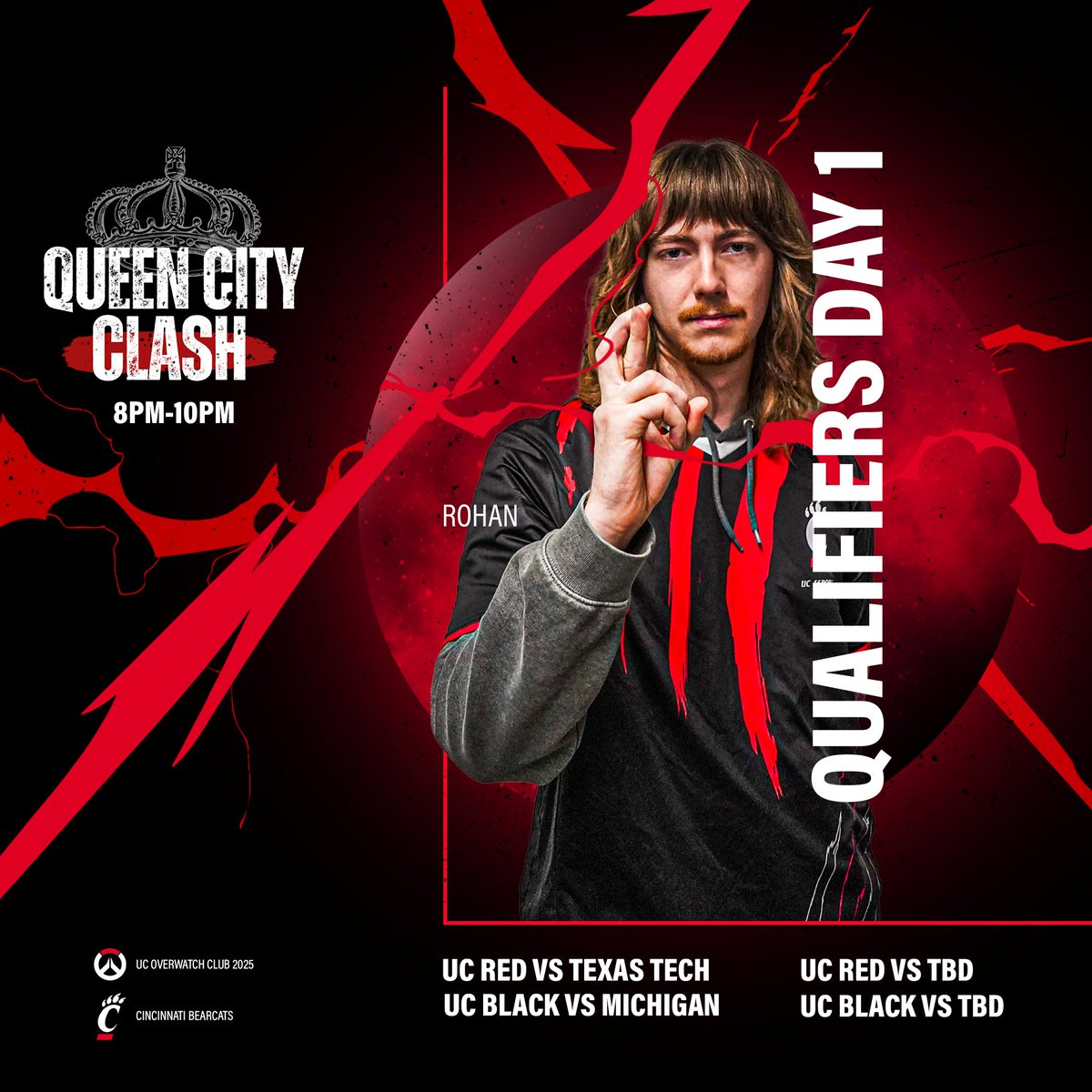 Week 1 of Queen City Clash Qualifiers start today at 8pm!  Matches will be in a swiss format to decide who will compete at the LAN here in Cincinnati!  UC has to teams competing! Cheer them on at twitcht.tv/UCEsports