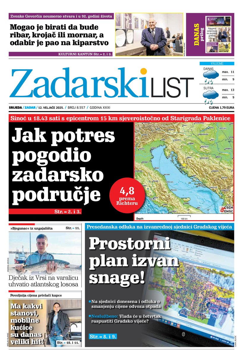 Sutra u Zadarskom listu čitajte 👇