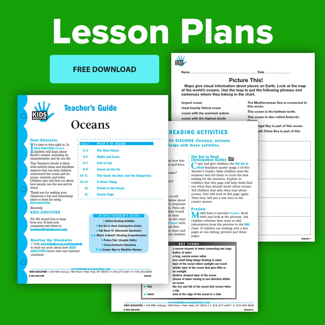 KIDS_DISCOVER's tweet image. This FREE #LessonPlan on #Oceans teaches kids about the mysteries and #aquatic life that lie in the ocean&apos;s depths! Written for #Grade2 and #Grade3 learners.

🐠 Download now 🐟 online.kidsdiscover.com/resource/teach…