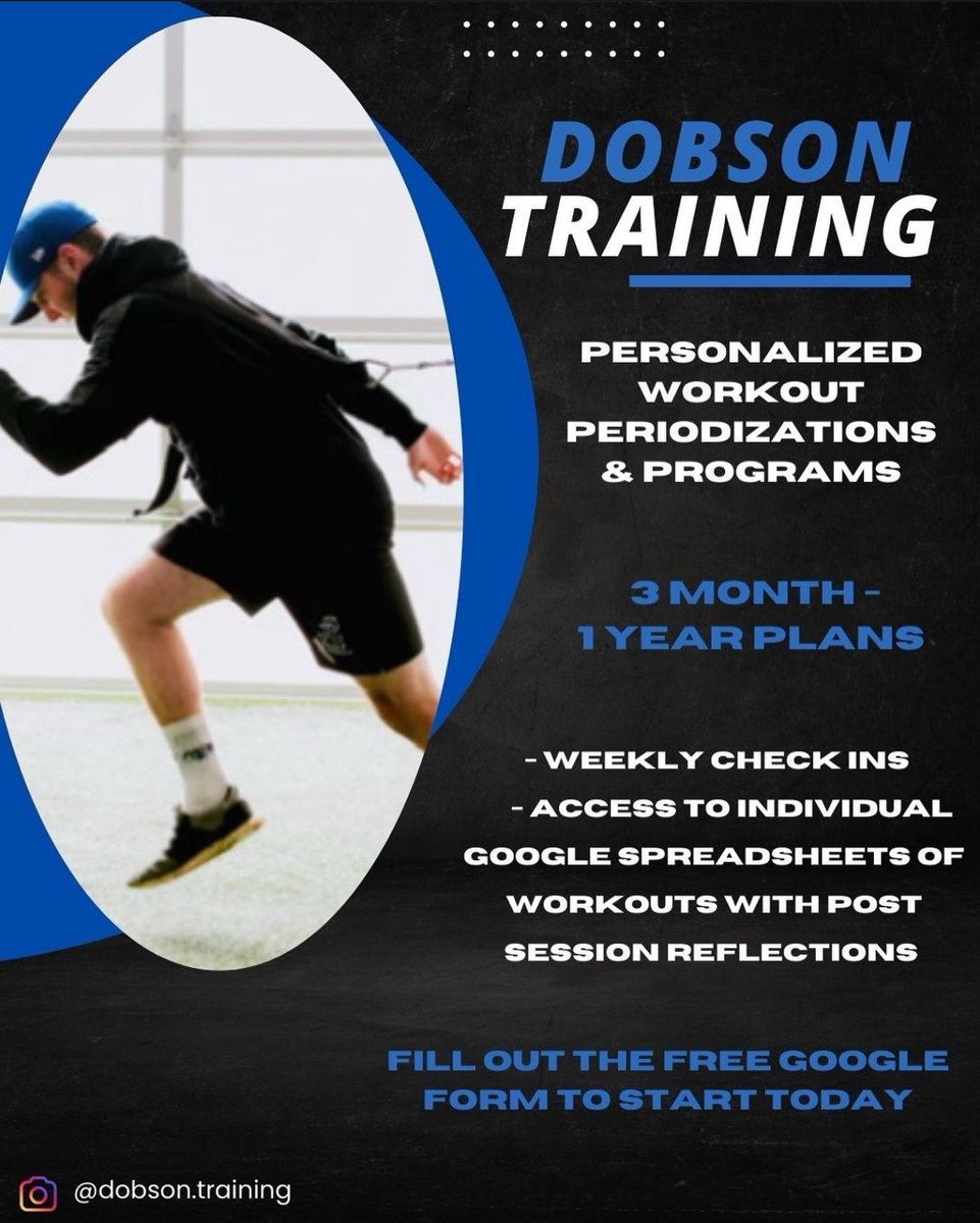 tylerdobson27's tweet photo. Welcome to Dobson Training💪

A platform for personalized workout periodizations and programs to fit your goals🌟

Offering 3 month to 1 year plans

Fill out the free Google Form in my Bio to start today!

#training #workout #program #strengthandconditioning #goals #performance https://t.co/MzoUNHELfN