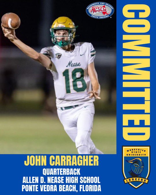 John Carragher (@johncarragher17) on Twitter photo I am extremely excited and proud to announce I am committed to continue my academic and athletic adventure at Worcester State University! Thank you to everyone who supported me on my journey <a href="/CoachLazMitjans/">Laz Mitjans Jr.</a> <a href="/WSU_LancerFB/">Worcester State Football</a> <a href="/CoachDrafts/">Collin Drafts</a> <a href="/CoachRGarth/">Coach OG</a> <a href="/PhiferShannon/">Shannon Phifer</a> <a href="/NeaseFTBL/">NEASE FOOTBALL</a> I am extremely excited and proud to announce I am committed to continue my academic and athletic adventure at Worcester State University! Thank you to everyone who supported me on my journey <a href="/CoachLazMitjans/">Laz Mitjans Jr.</a> <a href="/WSU_LancerFB/">Worcester State Football</a> <a href="/CoachDrafts/">Collin Drafts</a> <a href="/CoachRGarth/">Coach OG</a> <a href="/PhiferShannon/">Shannon Phifer</a> <a href="/NeaseFTBL/">NEASE FOOTBALL</a>