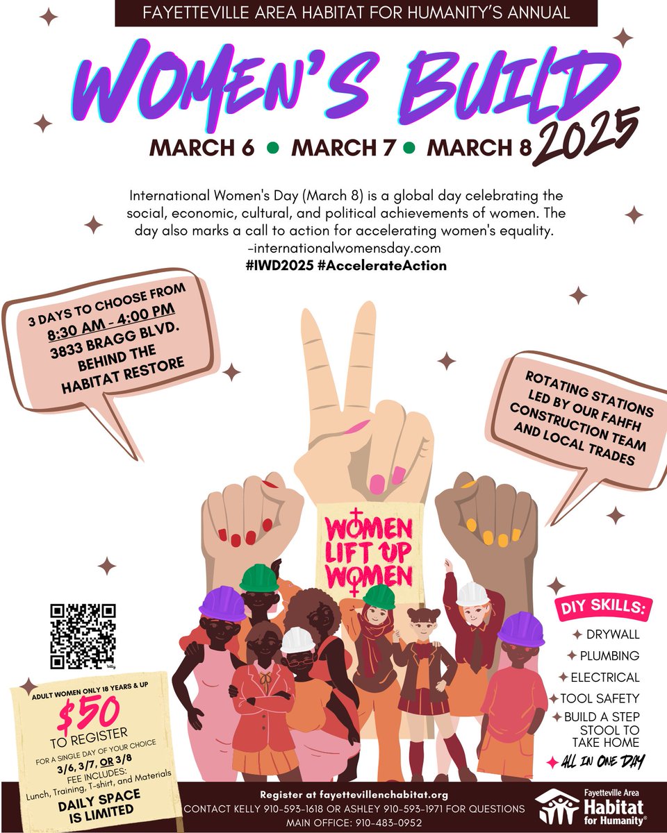 Women's Build is Here!!! Register at fayettevillenchabitat.org/women-s-build-…  or scan the QR
