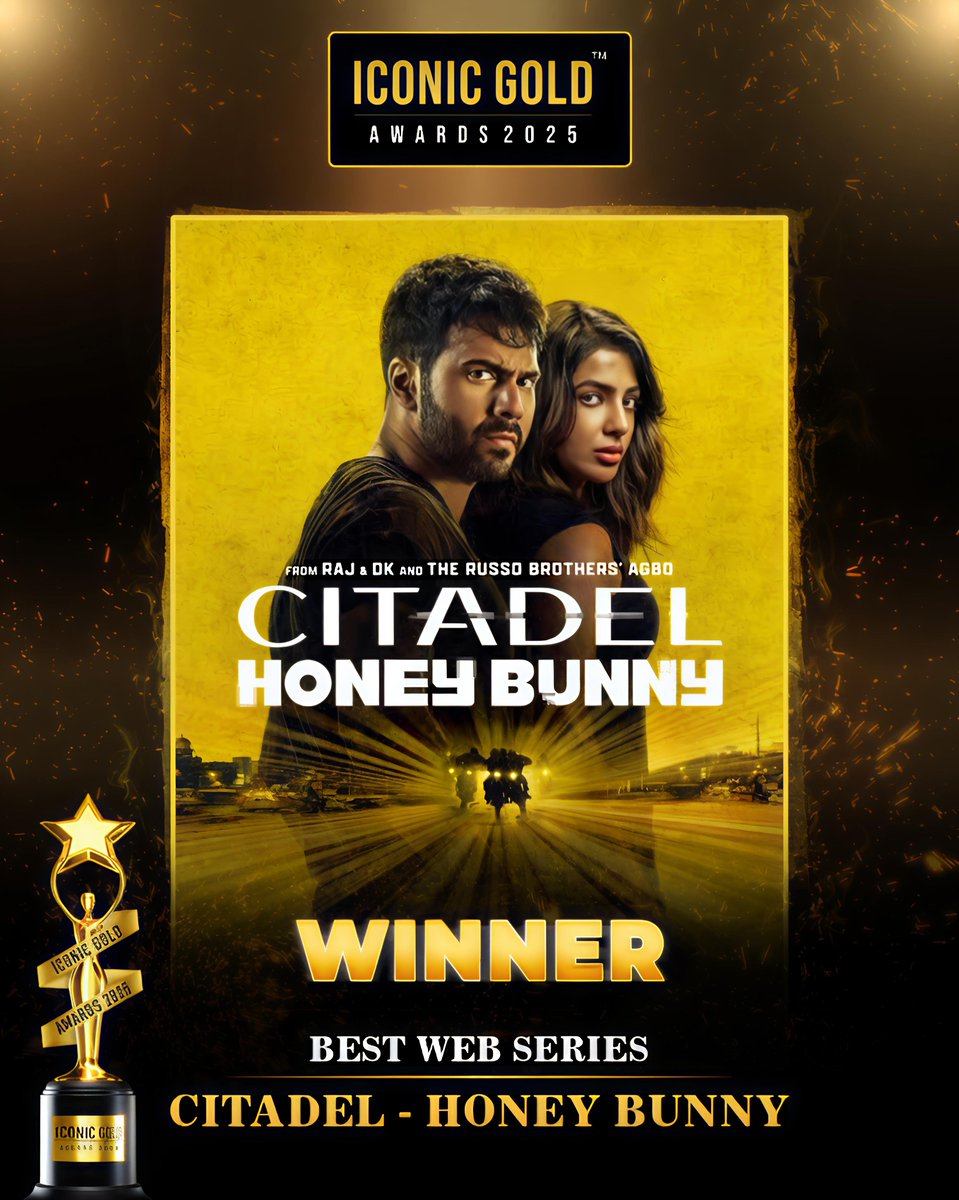 Congratulations to Citadel: Honey Bunny for winning Best Web Series! 🎬🔥
From Raj &amp; DK and the Russo Brothers’ AGBO, this thrilling series has captivated audiences with its intense action and gripping storyline! 💥
<a href="/rajndk/">Raj & DK</a>
#IconicGoldAwards2025 #CitadelHoneyBunny #BestWebSeries