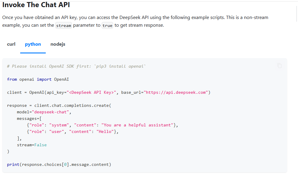 victorodev's tweet photo. O time da #DeepSeek fez a api compatível com o SDK utilizado pra consumir a api da #OpenAI, genial. 

#bolhadev https://t.co/AEHs5XkPFx