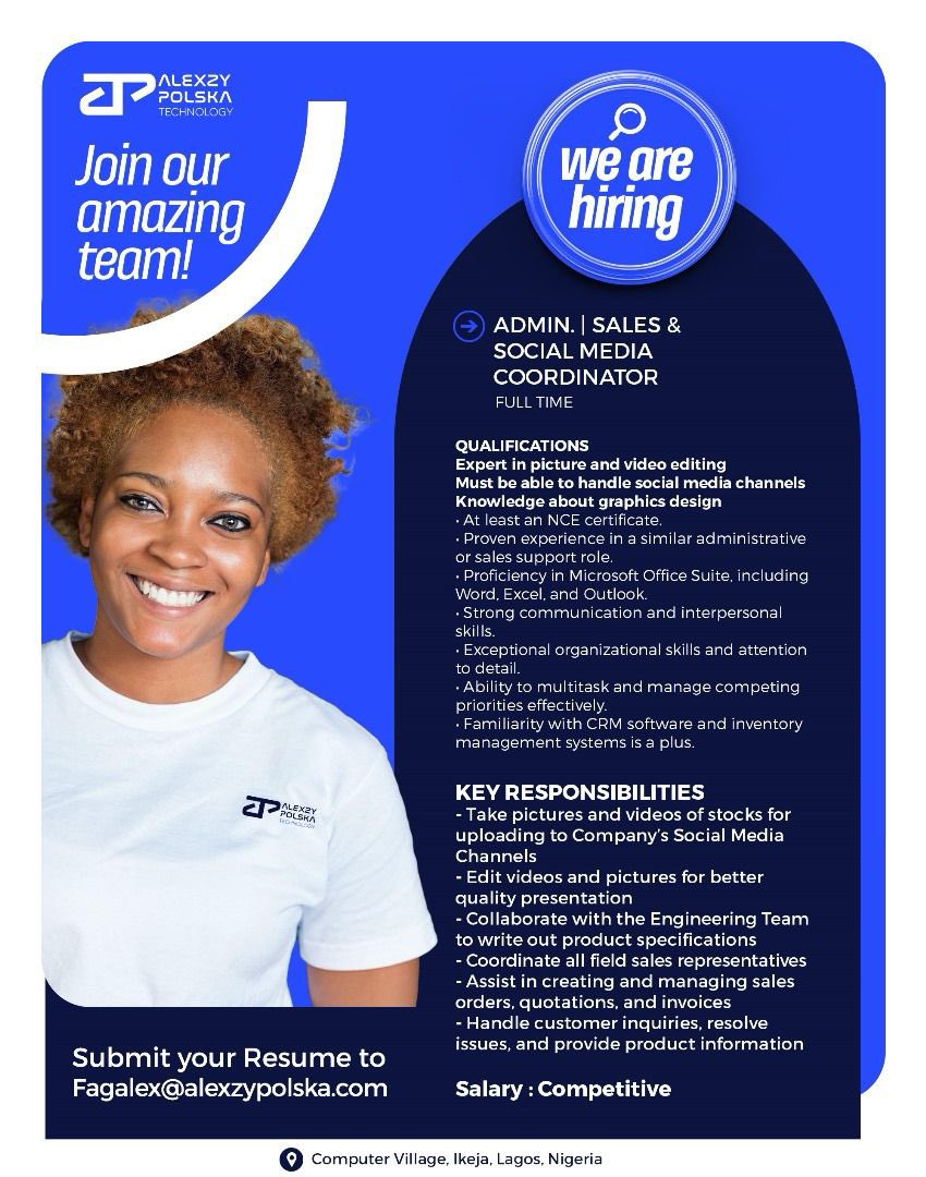 Fagalex_Insight's tweet image. Hiring Urgently 

Repost please 🙏🏽 

key responsibilities are very important and must be able to multitask