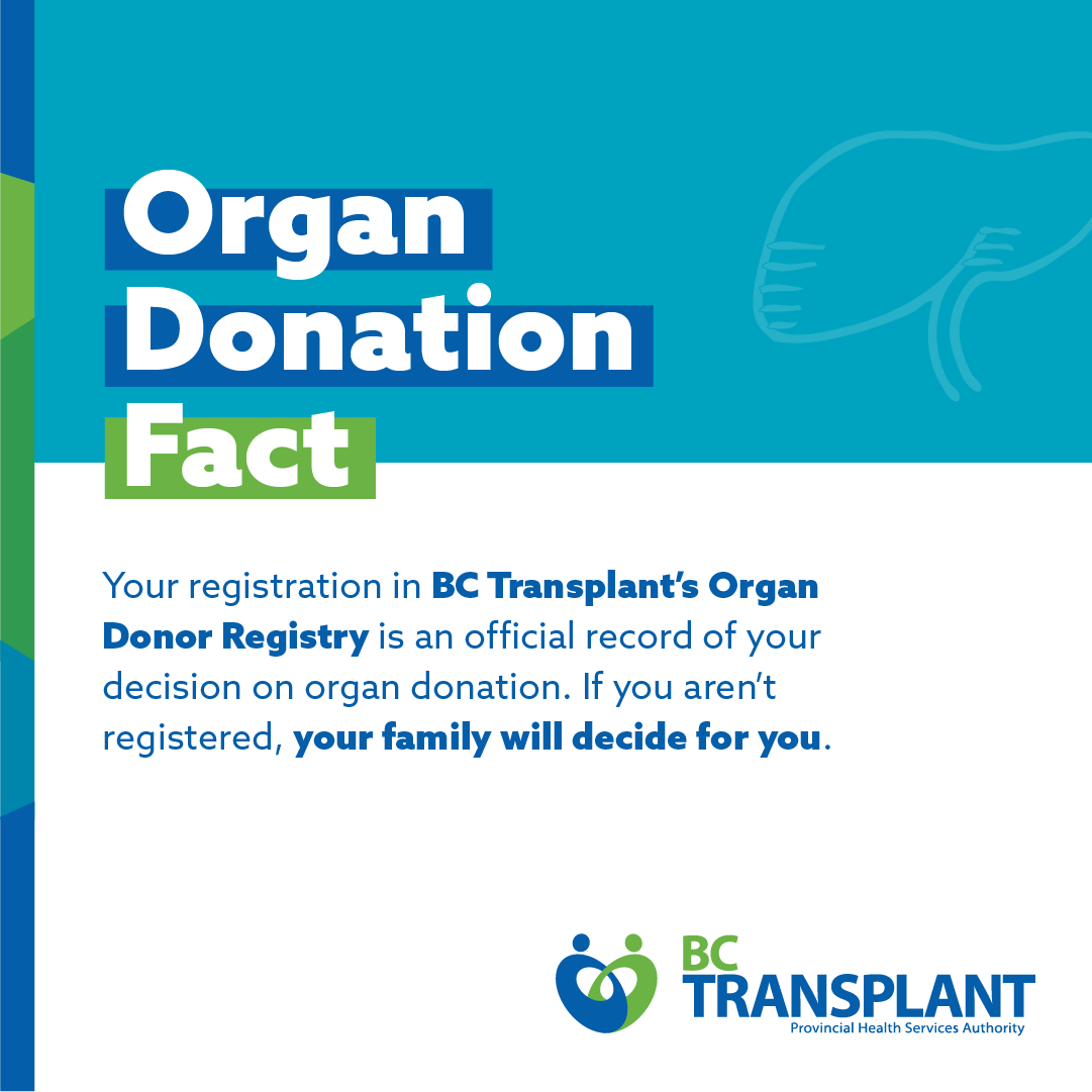 One reason why we recommend you to register your decision on organ   donation is because if you don’t, your family might have to make that   decision on your behalf during an already difficult time.

Register your decision and have the conversation with your family.