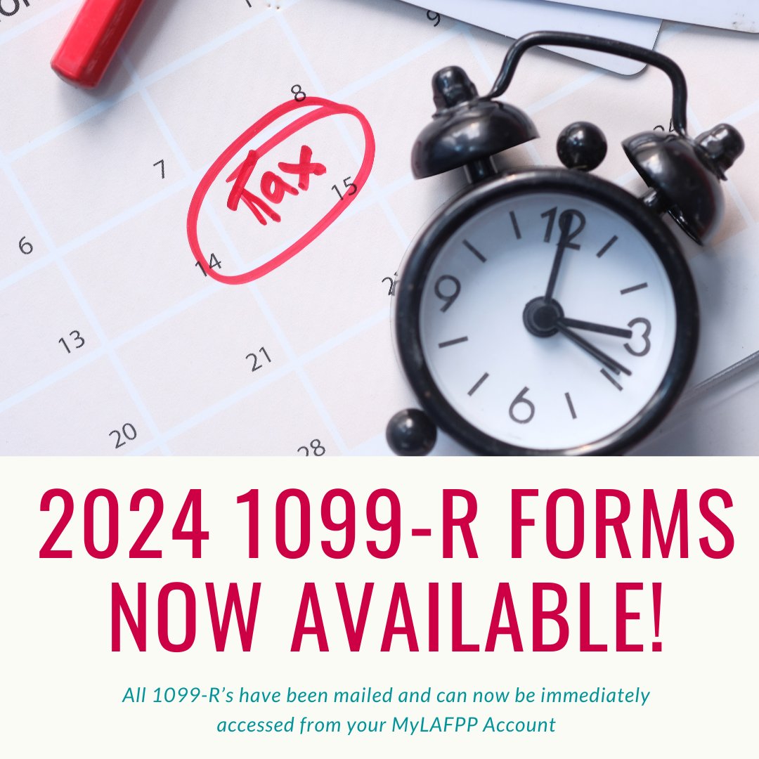 LAFPP's tweet image. Your 1099-R tax form has been mailed and is available for download in your MyLAFPP account! For more information on how to access it please visit lafpp.lacity.gov/1099