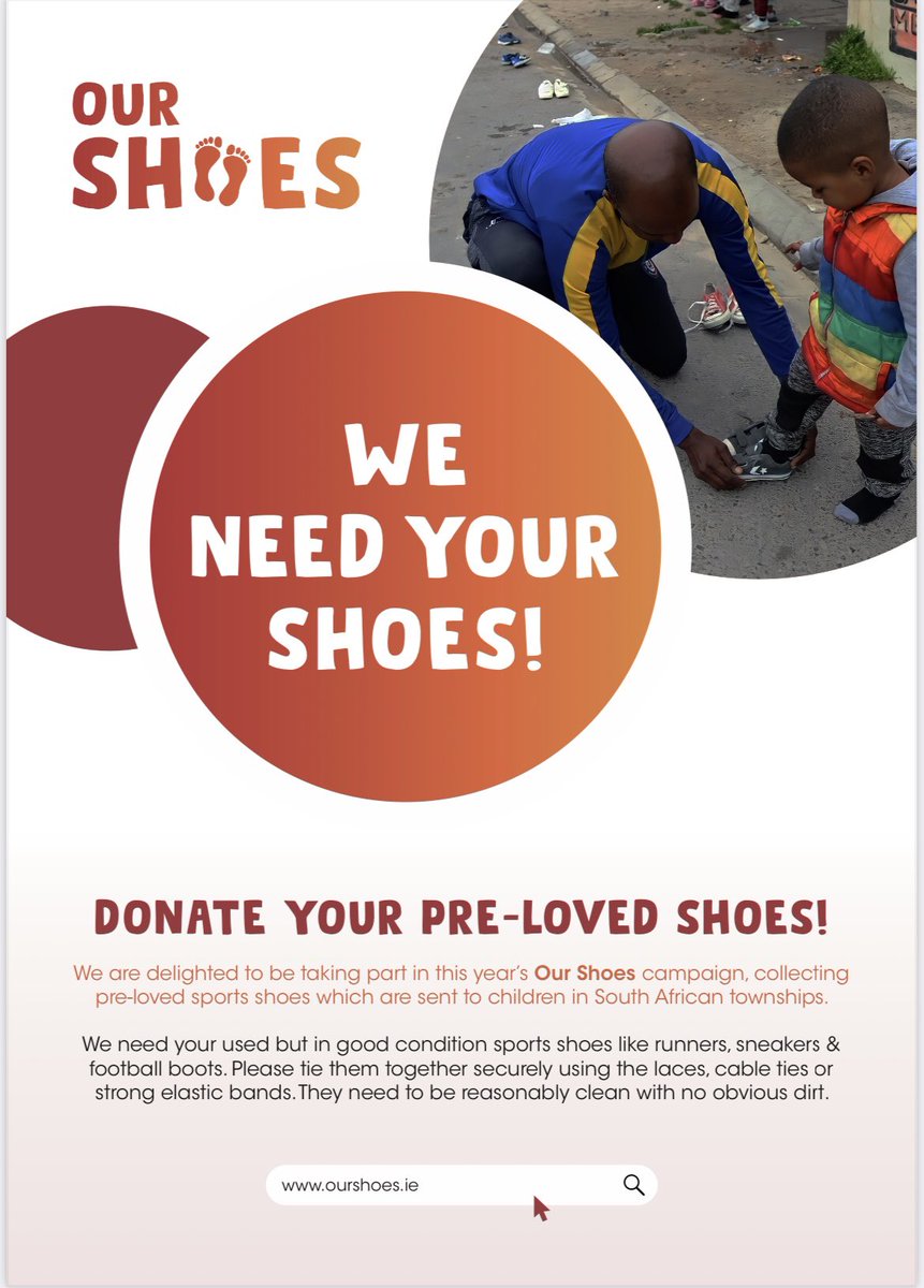 We are looking for your pre-loved sports shoes, in good condition and tied by the laces. By this individual act of kindness, you will help children in African townships to walk and play with dignity. Please drop your shoes into the OurShoes boxes inside the double yellow doors.