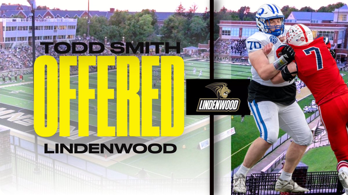 Todd Smith (@toddsmithhhh) on Twitter photo Blessed to receive my first Division 1 offer from Lindenwood University <a href="/stugfb/">Jed Stugart</a>
<a href="/RLittle_3/">Rick Little</a> <a href="/Coach_Gauer/">Eric Gauer</a> <a href="/ChrisDuerr/">Chris Duerr</a> <a href="/EDGYTIM/">Timothy “EDGYTIM” OHalloran</a> <a href="/BreidyTV/">Brendan Reidy</a> <a href="/SchuckSports/">Matt Schuckman</a> Blessed to receive my first Division 1 offer from Lindenwood University <a href="/stugfb/">Jed Stugart</a>
<a href="/RLittle_3/">Rick Little</a> <a href="/Coach_Gauer/">Eric Gauer</a> <a href="/ChrisDuerr/">Chris Duerr</a> <a href="/EDGYTIM/">Timothy “EDGYTIM” OHalloran</a> <a href="/BreidyTV/">Brendan Reidy</a> <a href="/SchuckSports/">Matt Schuckman</a>