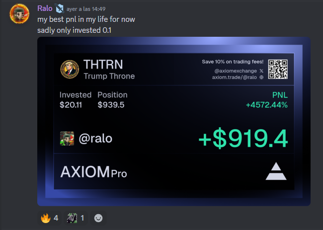 Congrats <a href="/radioralo/">Ralo</a> on hitting his first BIG coin, would he have put 100 USD, he would have almost 5k! (he didn't), join the trenches and learn the game! 💅
discord.gg/Crowden