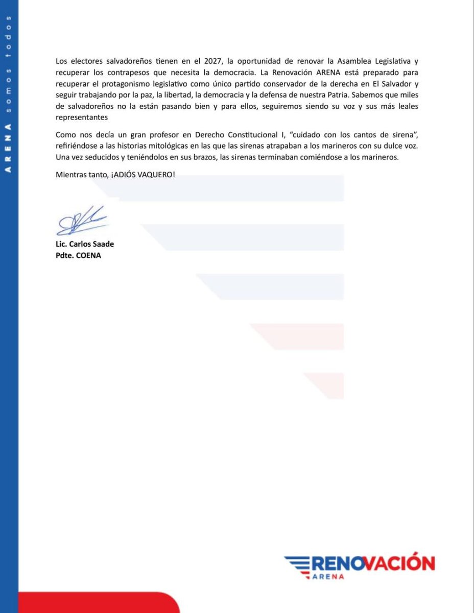 No a los cambios arbitrarios en nuestra Constitución. Respetar las reglas es clave para la democracia. nuestro presidente Carlos Saade lo dice claro 
#AquíEstamos #RenovacionARENA #EnLosZapatosDeLaGente