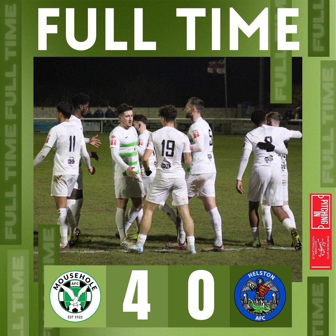 FT | MOUSEHOLE 4-0 <a href="/HelstonAFC/">Helston Athletic FC</a>

Only one team in it this evening and three points added to the tally.