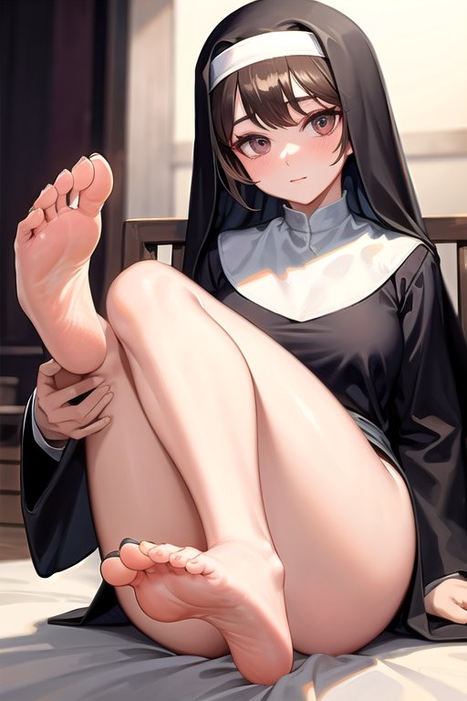 Sexy Nun, feet up.