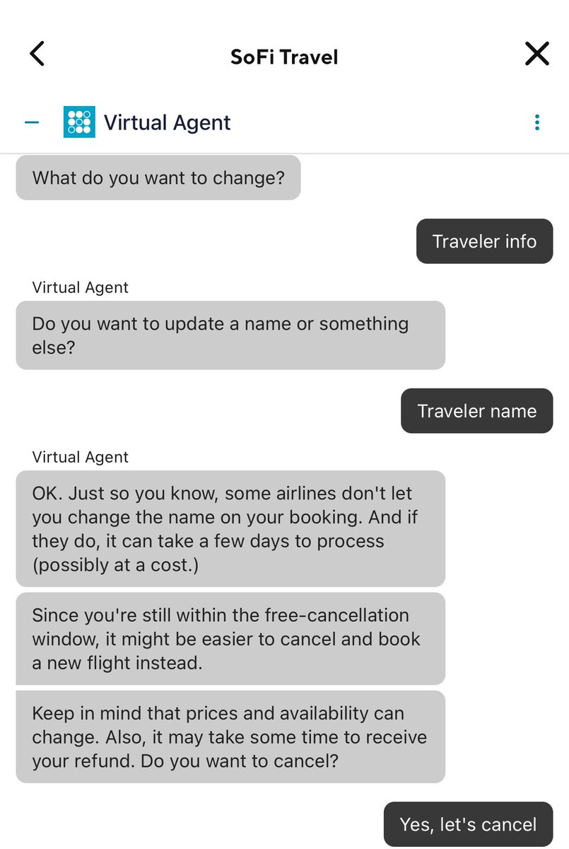 $sofi <a href="/anthonynoto/">Anthony Noto</a> <a href="/SoFi/">SoFi</a> <a href="/SoFiSupport/">SoFi Support</a> 

I used the SoFi Travel virtual agent to help with a recent airline ticket purchase, and it took less than 30 seconds to resolve the issue. Extremely impressive—kudos to Noto and the SoFi team!