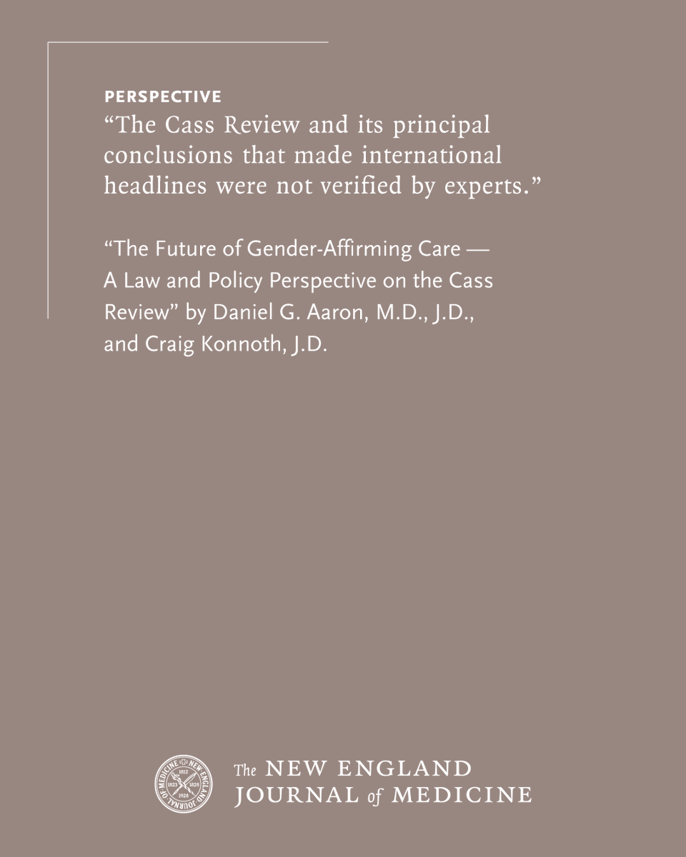 Perspective by Daniel G. Aaron, MD, JD (<a href="/MedlawDan/">Daniel G. Aaron, MD, JD</a>), and Craig Konnoth, JD (<a href="/CKonnoth/">Craig Konnoth</a>): 

The Cass Review on gender-affirming care, which has been used to justify bans in U.S. states, transgresses medical law, policy, and practice, which puts it at odds with mainstream U.S.