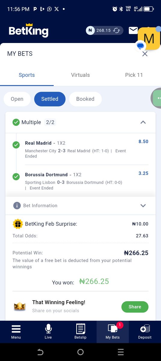 grate_man16's tweet image. I use Betking 10 naira bonus win 27 odd 
 Na Cash Lose guard me tonight on champion 🏆 league