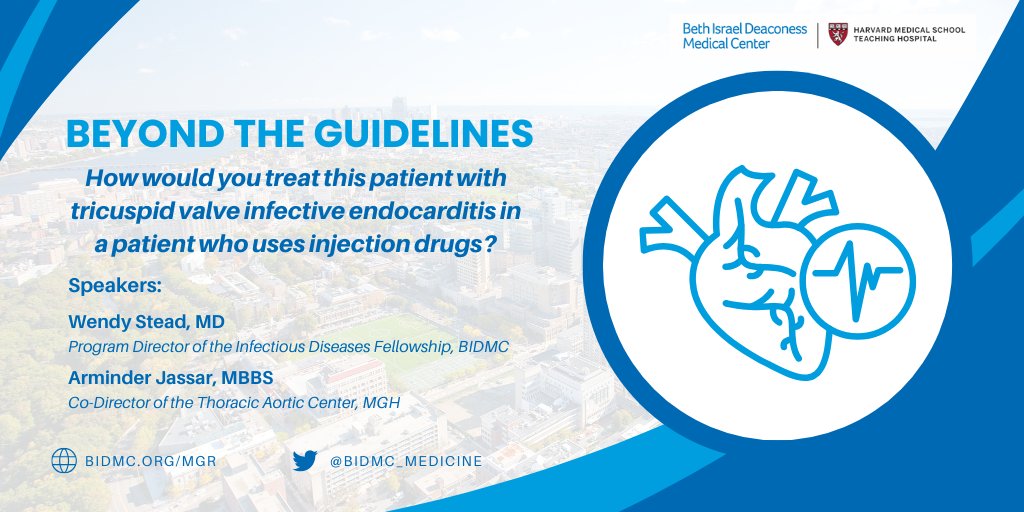 BIDMC Department of Medicine (@bidmc_medicine) on Twitter photo This week’s Rounds is a Beyond the Guidelines event in partnership with <a href="/AnnalsofIM/">Annals of Int Med</a>. Drs. Wendy Stead & Arminder Jassar will discuss, "How would you treat this patient with tricuspid valve infective endocarditis in a patient who uses injection drugs?" Join us!
📅 Feb 13
🕗 8am This week’s Rounds is a Beyond the Guidelines event in partnership with <a href="/AnnalsofIM/">Annals of Int Med</a>. Drs. Wendy Stead & Arminder Jassar will discuss, "How would you treat this patient with tricuspid valve infective endocarditis in a patient who uses injection drugs?" Join us!
📅 Feb 13
🕗 8am
