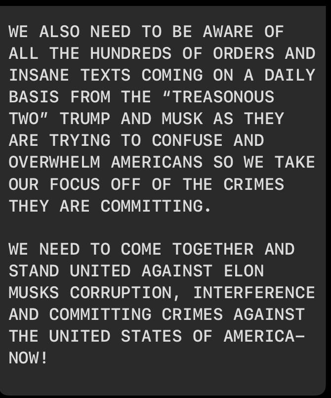 JustSayin (@harri1rose) on Twitter photo <a href="/LucasSa56947288/">Lucas Sanders ๐๐ณ๏ธ๐๐ช๐๐บ๐ง</a> YES!!!
WE KNOW HE HACKED OUR ELECTION AND WE KNOW HES HACKING OUR COUNTRIES DATA AND HELPING HIMSELF TO OUR MONEY!!!
WE MUST REMOVE AND BLOCK ELON MUSK IMMEDIATELY!!! <a href="/LucasSa56947288/">Lucas Sanders ๐๐ณ๏ธ๐๐ช๐๐บ๐ง</a> YES!!!
WE KNOW HE HACKED OUR ELECTION AND WE KNOW HES HACKING OUR COUNTRIES DATA AND HELPING HIMSELF TO OUR MONEY!!!
WE MUST REMOVE AND BLOCK ELON MUSK IMMEDIATELY!!!