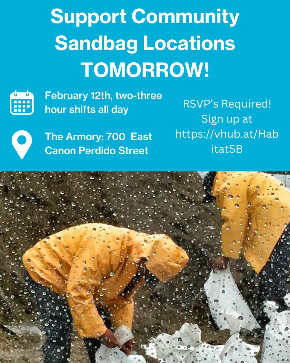 Heavy rains are coming this week, and Habitat is looking for volunteers to support flood preparation! Join us in supporting community members at the Armory sandbag location. RSVP's are required, sign up at sbhabitat.volunteerhub.com/vv2/
