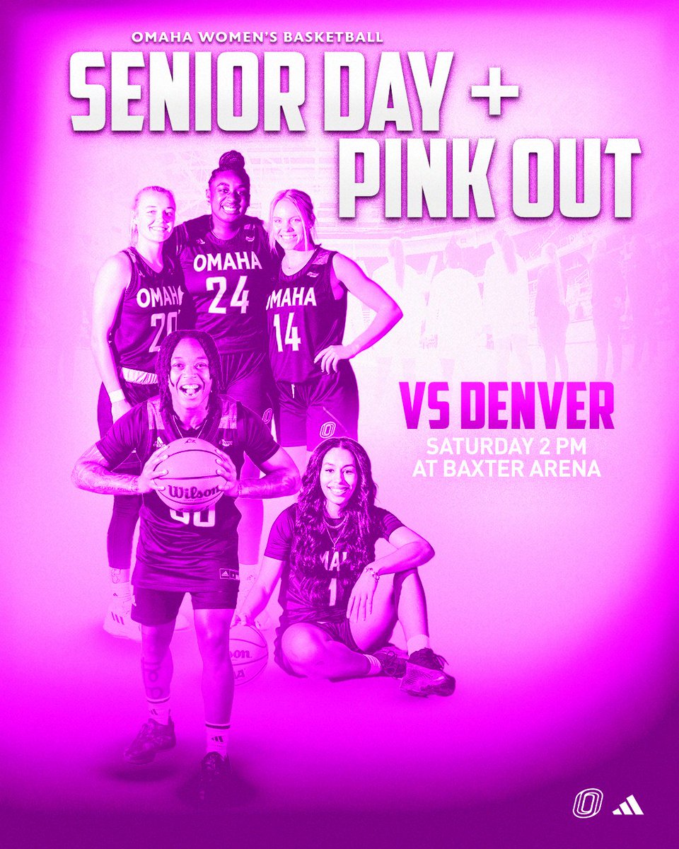 OmahaWBB's tweet photo. 🏀Saturday is OUR Day!🏀 
And we want you to wear 🩷Pink and join us at Baxter Arena!🩷
2 p.m. tipoff...
Be there early for the Senior Day ceremony!
https://t.co/Ck6rWx75VT!

#OmahaWBB
#GoMavs