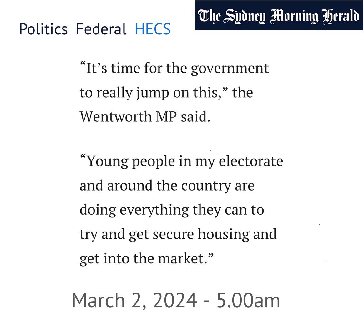 I’ve been advocating for banks to ignore HECS/HELP debts since I was elected. 
Great to see the treasurer come on board!

These are no default government debts that shouldn’t hold young homebuyers back.