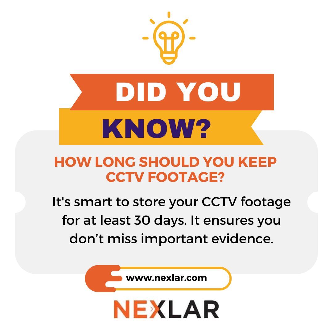 NexlarSecurity's tweet photo. 🔍 How Long Should You Keep CCTV Footage?

Want to keep your business or home safe? 📹 Storing CCTV footage for at least 30 days ensures you don’t miss crucial evidence. 

Don’t risk losing important recordings! 

#CCTV #SecurityTips #Surveillance https://t.co/UWnTUaHKOJ