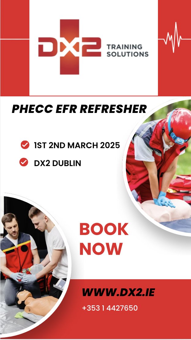 We have a PHECC EFR refresher course Starting 1st March at DX2 Dublin. Very practical scenario based refresher course with excellent faculty. Places limited, more info and book here dx2training.ie/event/emergenc…