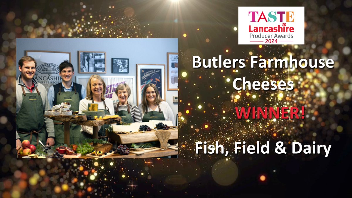 Marketing Lancashire (@marketinglancs) on Twitter photo The WINNER of the Fish, Field and Dairy Taste Lancashire Producer Award sponsored by Blackpool & The Fylde College <a href="/b_and_fc/">Blackpool and The Fylde College</a>, is Butlers Farmhouse Cheese! <a href="/ButlersCheese/">Butlers Farmhouse Cheeses</a> #LTA24 #TasteLancashire The WINNER of the Fish, Field and Dairy Taste Lancashire Producer Award sponsored by Blackpool & The Fylde College <a href="/b_and_fc/">Blackpool and The Fylde College</a>, is Butlers Farmhouse Cheese! <a href="/ButlersCheese/">Butlers Farmhouse Cheeses</a> #LTA24 #TasteLancashire