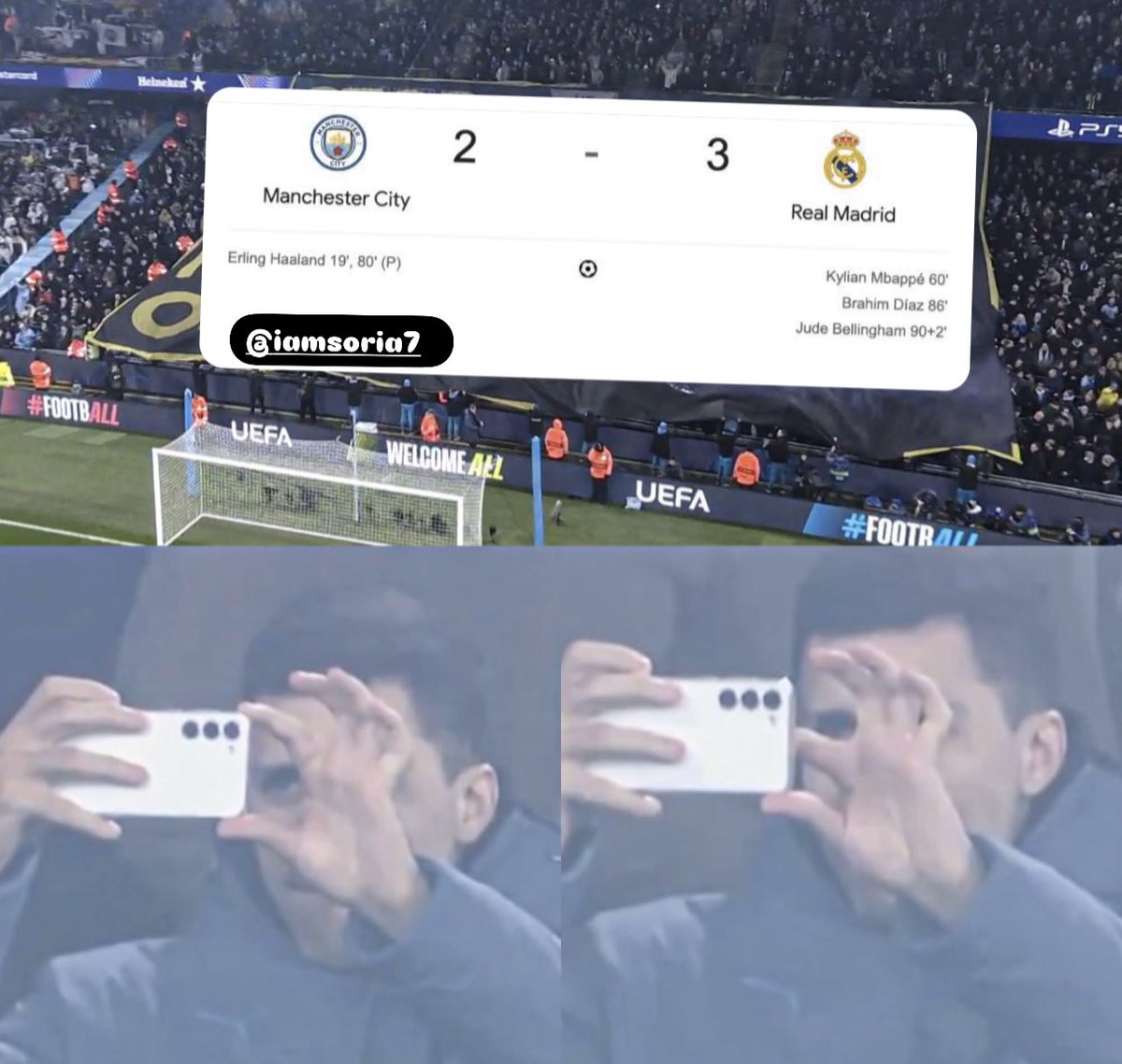720Soria's tweet photo. Rodrigo tomando una foto porque gano su padre el #RealMadrid 

@vinijr @realmadrid 
#Vinicius #manchestercityvsrealmadrid #championsleague https://t.co/ndMI1buQMm