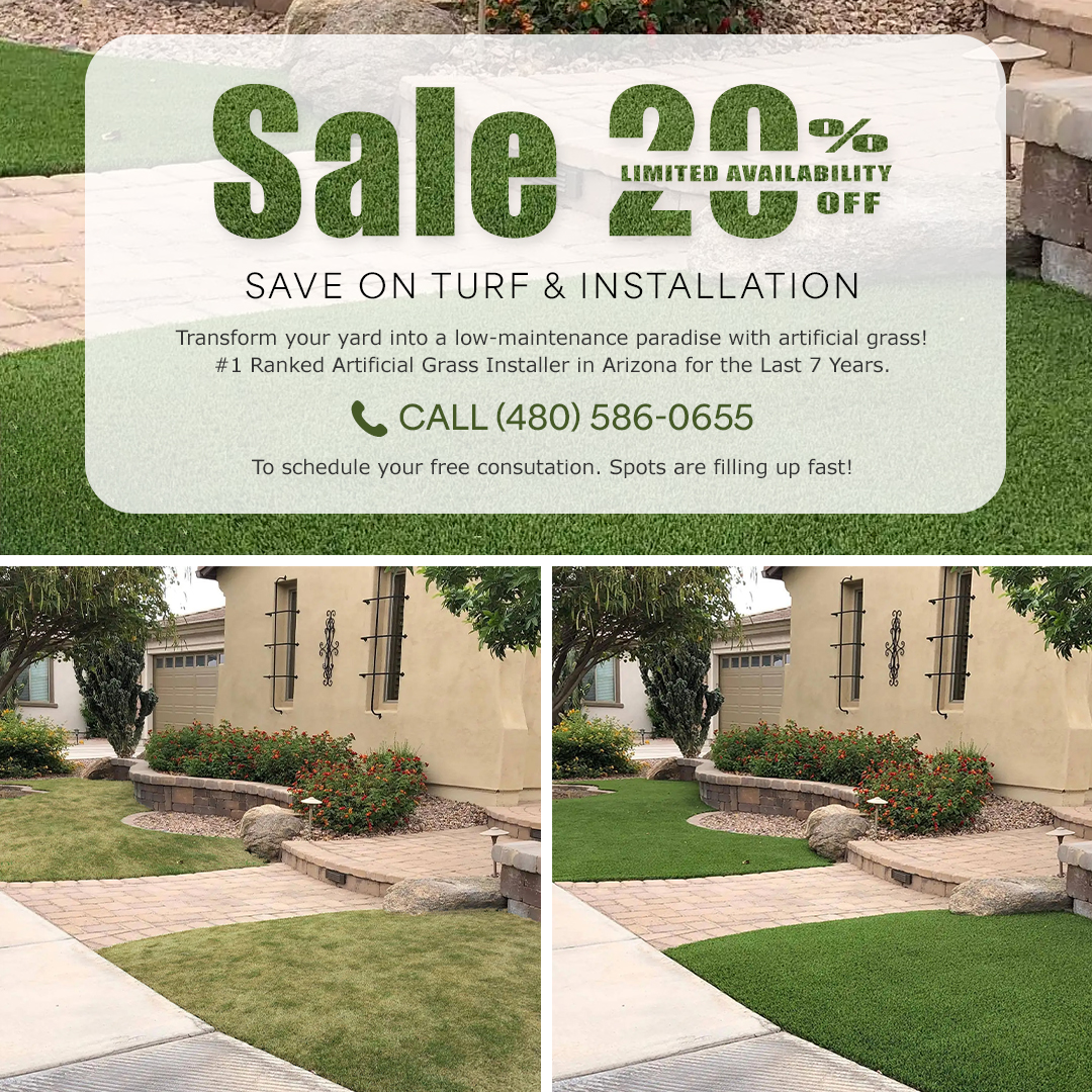 🌿 Love is in the air! 💚 Fall in love with your yard again with 20% off turf and installation! Scottsdale &amp; Phoenix metro area – limited availability! Act fast before the heat sets in! ☀️ 
📅 For a free consultation, call us today at (480) 586-0655