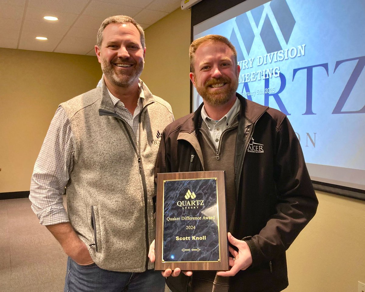 Congrats to Scott Knoll for winning the 2024 Quaker Difference Award from the Quartz Luxury division of <a href="/QuakerWindows/">Quaker Windows & Doors</a>! His commitment and adaptability are truly appreciated, and we’re grateful for the positive impact he continues to make on our team each day! #QuakerDifference
