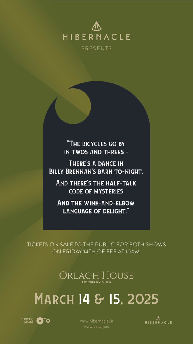 We are so excited to share this incredible line up with you for our inaugural ‘Billy Brennan’s Barn’ event at Orlagh House, Rathfarnham this St Patrick’s Day weekend. 

On sale Friday, February 14th

hibernacle.ie