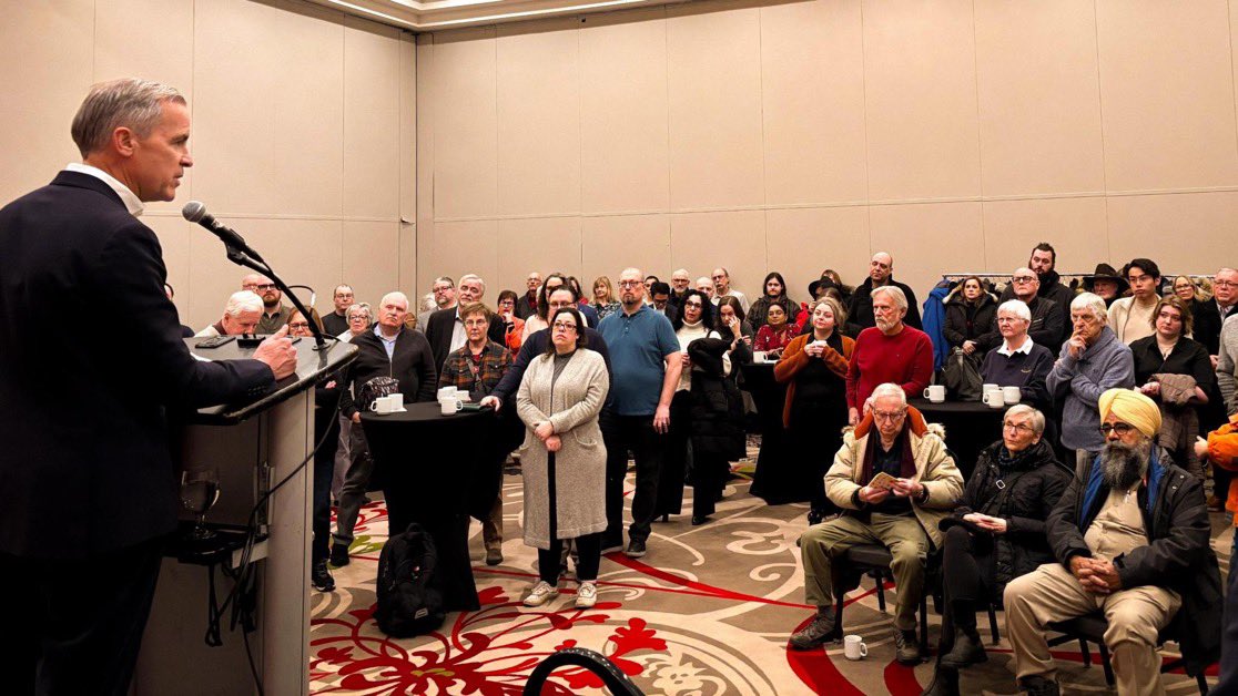 McfarlaneGlenda's tweet photo. Check out the crowd Carney drew in Regina today. Did he crash a bingo hall or a funeral? https://t.co/SZDn6scMuC