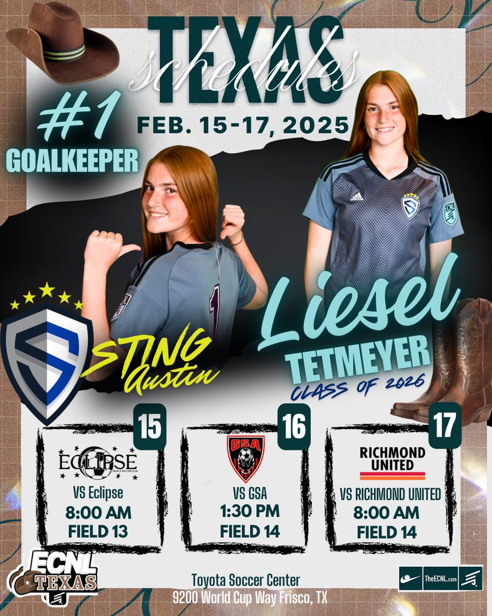 Heading up to Dallas for the  <a href="/ECNLgirls/">ECNL Girls</a> showcase this weekend!! Below is @stingatx_2008’s schedule: