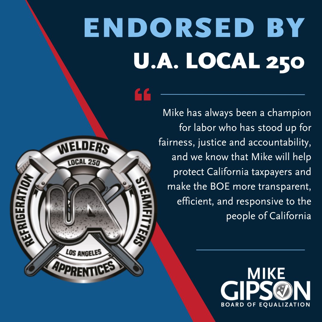 Deeply grateful to earn the endorsement of the working people who power U.A. Local 250!