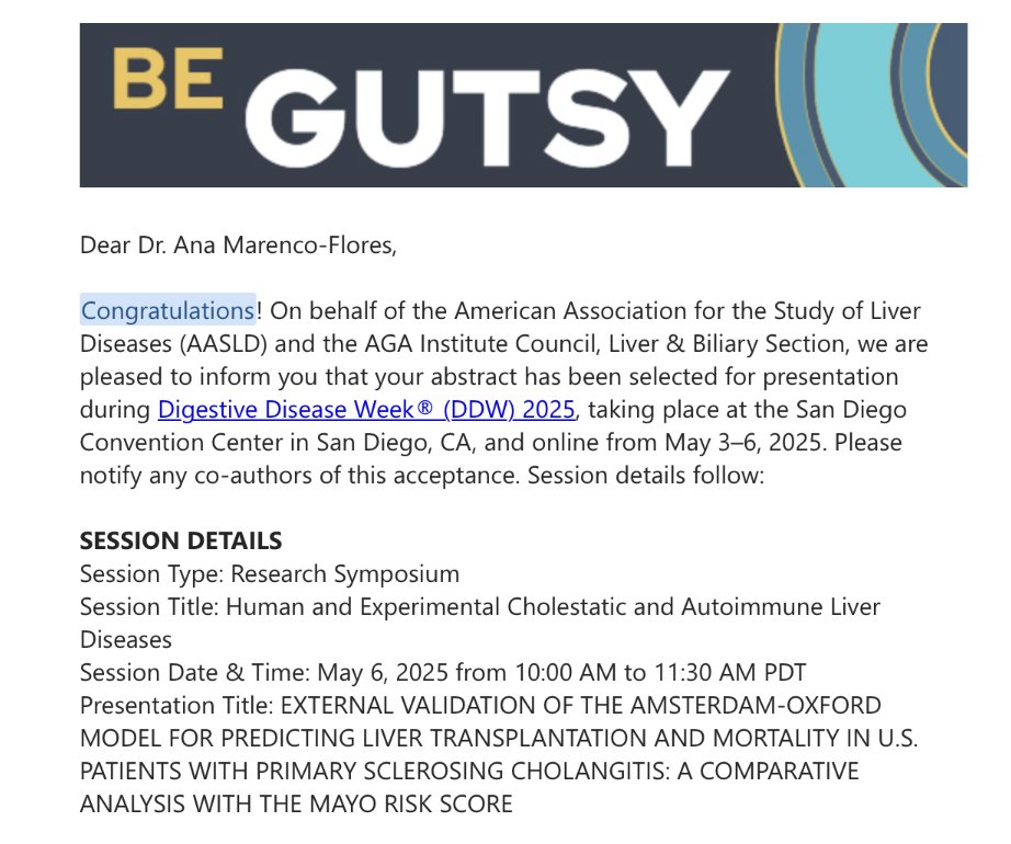 Ana Marenco Flores (@anamarencomd) on Twitter photo Great news‼️Our Autoimmune Liver Disease team has 9⃣ abstract submissions accepted for #DDW2025! Excited to present 2⃣ as Lecture Presentations. Grateful to work with such an incredible team! See you in San Diego!⭐<a href="/DDWMeeting/">Digestive Disease Week</a> <a href="/BonderAlan/">Alan Bonder</a> <a href="/Vilas_Pat/">Vilas Patwardhan</a> <a href="/NataliaRojasMD/">Natalia Rojas Amarís</a> <a href="/RomeliaBarba/">Romelia Barba MD</a> Great news‼️Our Autoimmune Liver Disease team has 9⃣ abstract submissions accepted for #DDW2025! Excited to present 2⃣ as Lecture Presentations. Grateful to work with such an incredible team! See you in San Diego!⭐<a href="/DDWMeeting/">Digestive Disease Week</a> <a href="/BonderAlan/">Alan Bonder</a> <a href="/Vilas_Pat/">Vilas Patwardhan</a> <a href="/NataliaRojasMD/">Natalia Rojas Amarís</a> <a href="/RomeliaBarba/">Romelia Barba MD</a>