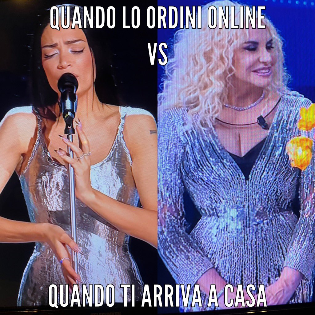 DaniCalcagnini's tweet photo. Quando lo ordini online Vs Quando ti arriva a casa #sanremo25 https://t.co/ebKzWT3qYv