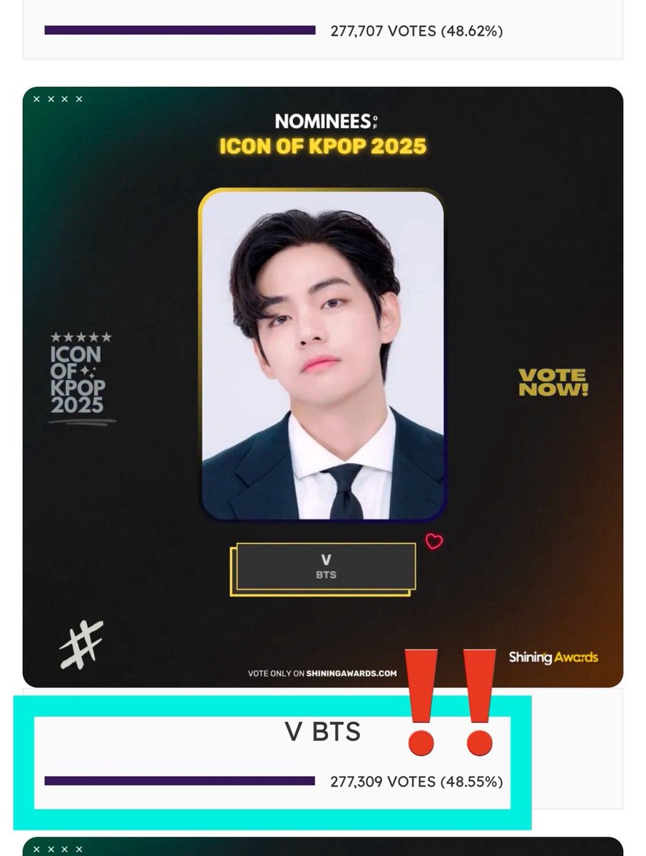 KTH_Kcrew's tweet photo. ⚠️웹사이트 투표 함께해주세요‼️

⏰오늘도 1시간마다 투표 부탁드립니다!🫡

✅ Icon of Kpop 2025 (1위와 400 표차‼️)
🔗 https://t.co/NUNWWtKtpq

✅ The Face Of K-pop 2025 (현재 1위🔥: 격차를 늘려주세요.)
🔗 https://t.co/7MpKzWz1nz

I vote V for #iconFaceOfKpop2025 @iconpolls https://t.co/xqvUYoItjx