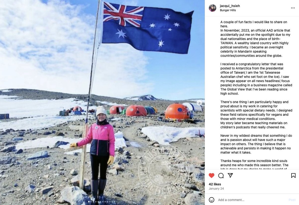 From Jacqui Hsieh 謝伽欣, a Taiwanese-Australian chef who has been working for the Australian Antarctic Division, and set up a bakery at the Bunger Hills research site in eastern Antarctica.