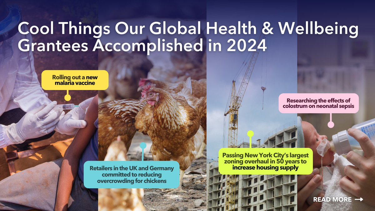 Naina Bajekal 🔸 (@naina_bajekal) on Twitter photo A dose of good news: in 2024, <a href="/open_phil/">Open Philanthropy</a> 's Global Health & Wellbeing grantees helped advance a next-gen malaria vaccine, improved welfare for ~350M chickens, and helped tackle lead exposure, among other cool things. 🎉openphilanthropy.org/research/cool-… A dose of good news: in 2024, <a href="/open_phil/">Open Philanthropy</a> 's Global Health & Wellbeing grantees helped advance a next-gen malaria vaccine, improved welfare for ~350M chickens, and helped tackle lead exposure, among other cool things. 🎉openphilanthropy.org/research/cool-…