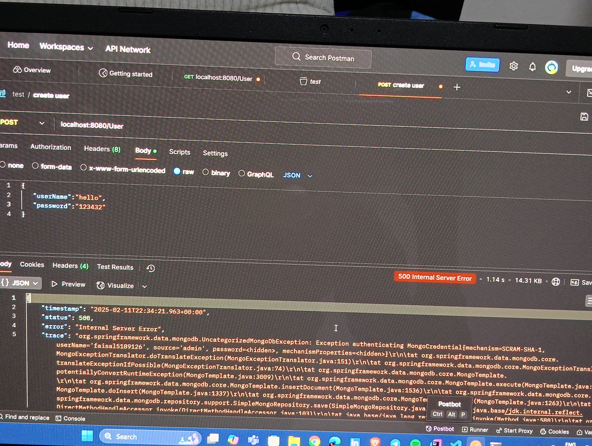 _FaisalKhan_10's tweet image. In Springboot:
Stucked at a problem where connecting springboot with mongodb atlas is fine but sending any request giving error and no collection update found in atlas...
Could anyone help?
#SpringBoot #backend #restAPI #connect #letsconnect